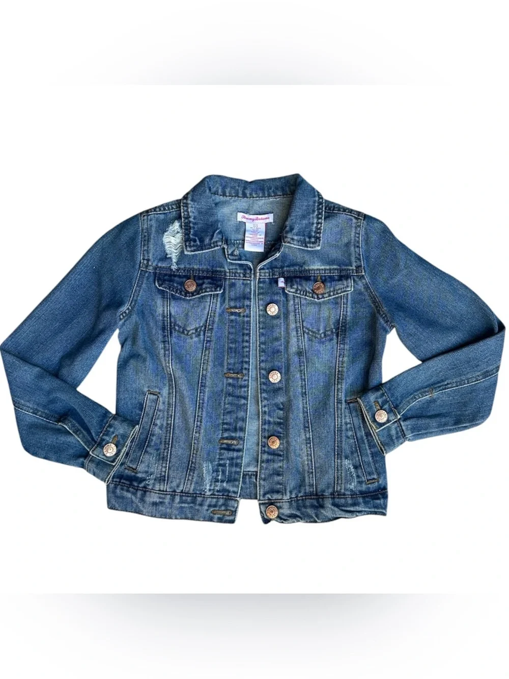 Tommy Bahama Size 8 Girls distressed medium blue denim jean jacket